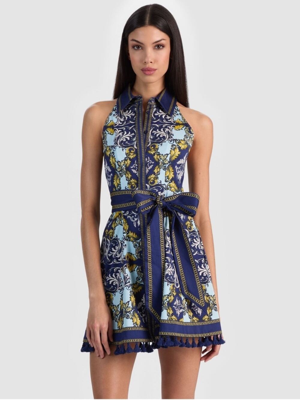 Alice + Olivia Lucy Sleeveless Mini Shirt Dress in Antique Scroll 4